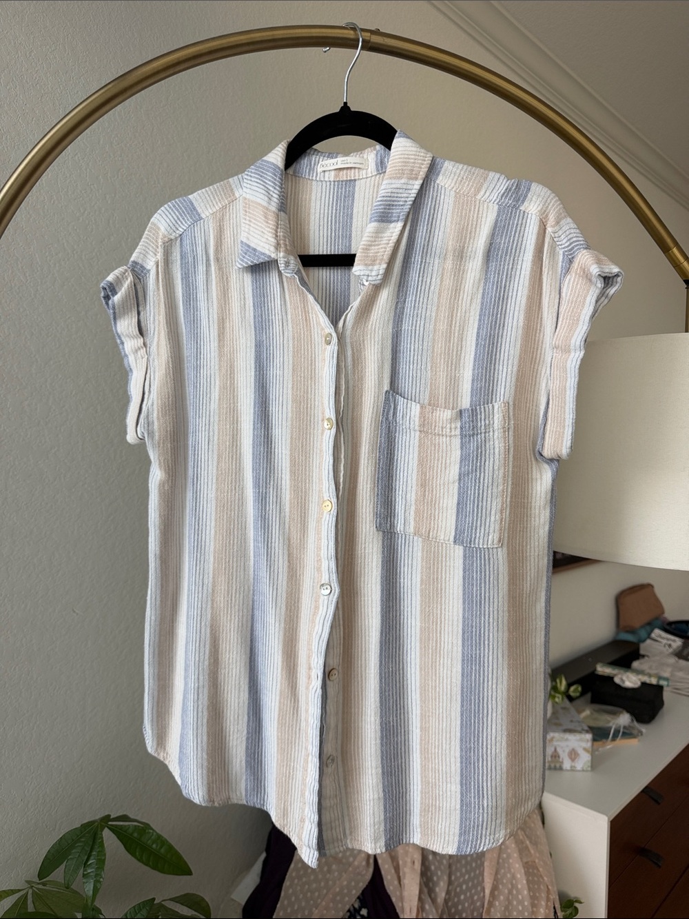 Lightweight Striped Button-Down Shirt - Blue & Cream